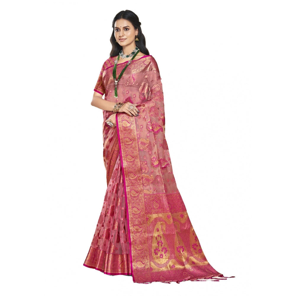 Urbane Organza Woven Design Saree With Blouse Piece