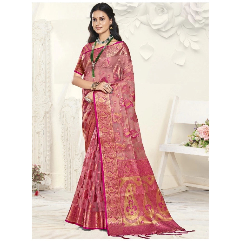 Urbane Organza Woven Design Saree With Blouse Piece