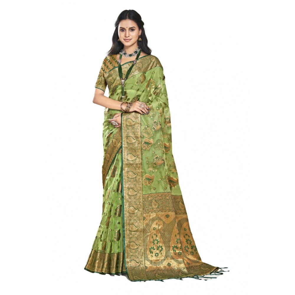 Feminine Organza Woven Design Saree With Blouse Piece