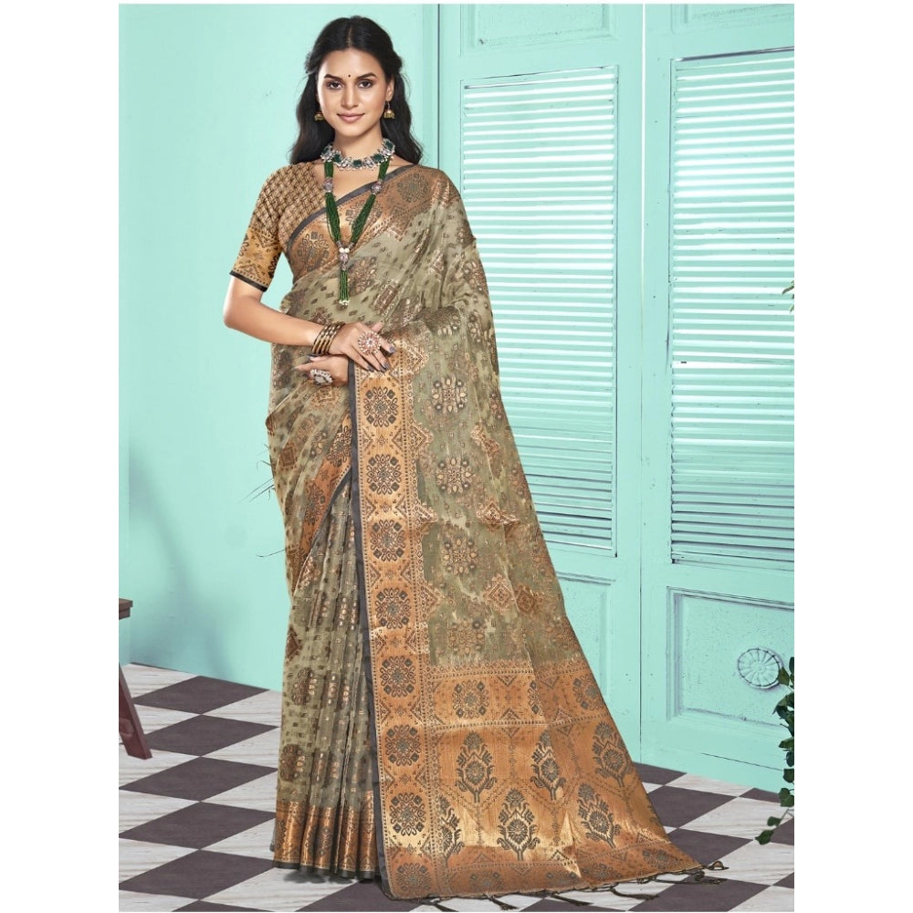 Urbane Organza Woven Design Saree With Blouse Piece