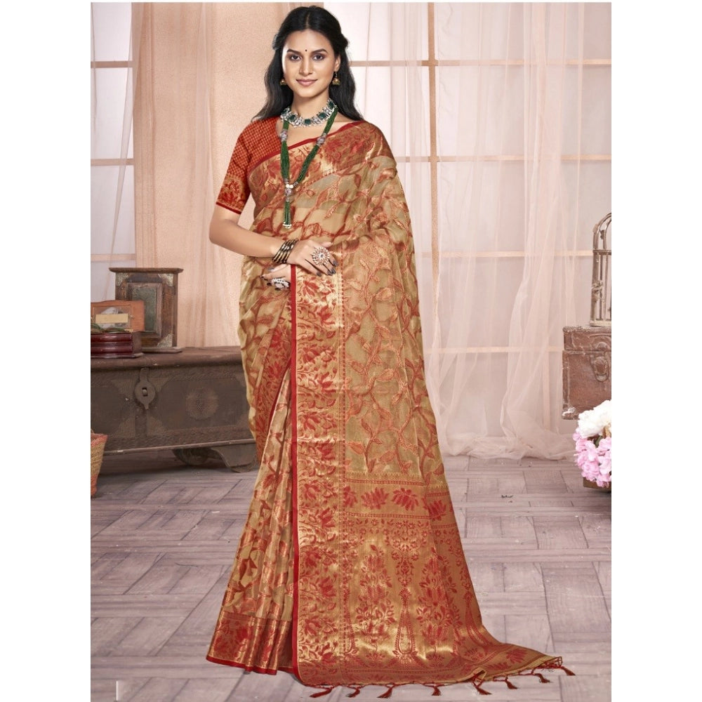 Feminine Organza Woven Design Saree With Blouse Piece