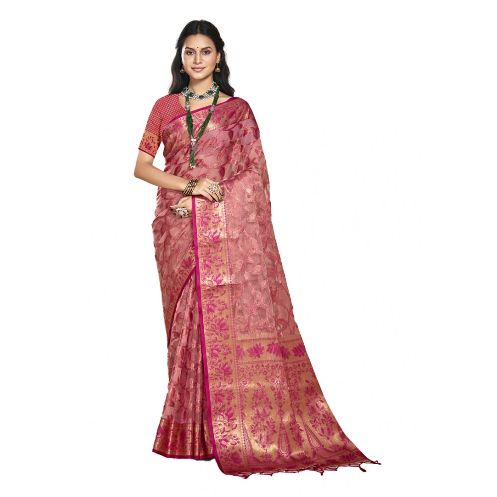 Urbane Organza Woven Design Saree With Blouse Piece