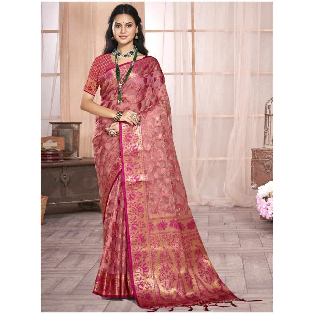 Urbane Organza Woven Design Saree With Blouse Piece