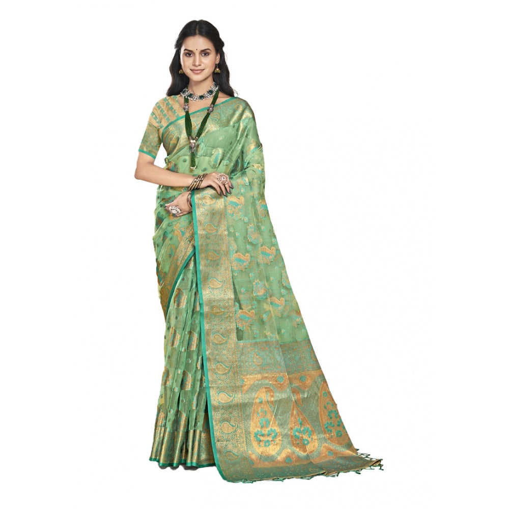 Feminine Organza Woven Design Saree With Blouse Piece