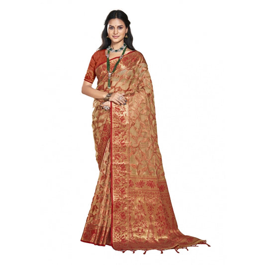 Feminine Organza Woven Design Saree With Blouse Piece