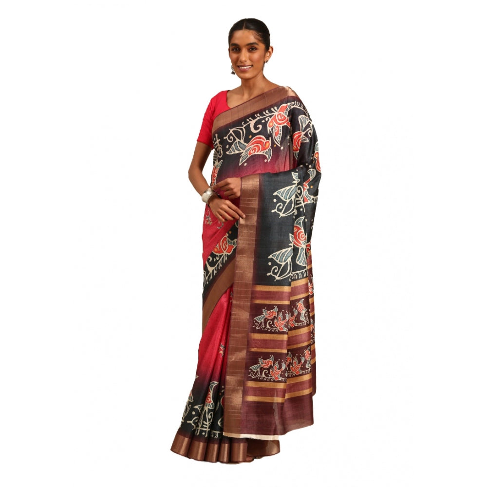 Glamorous Cotton Printed Saree With Blouse Piece