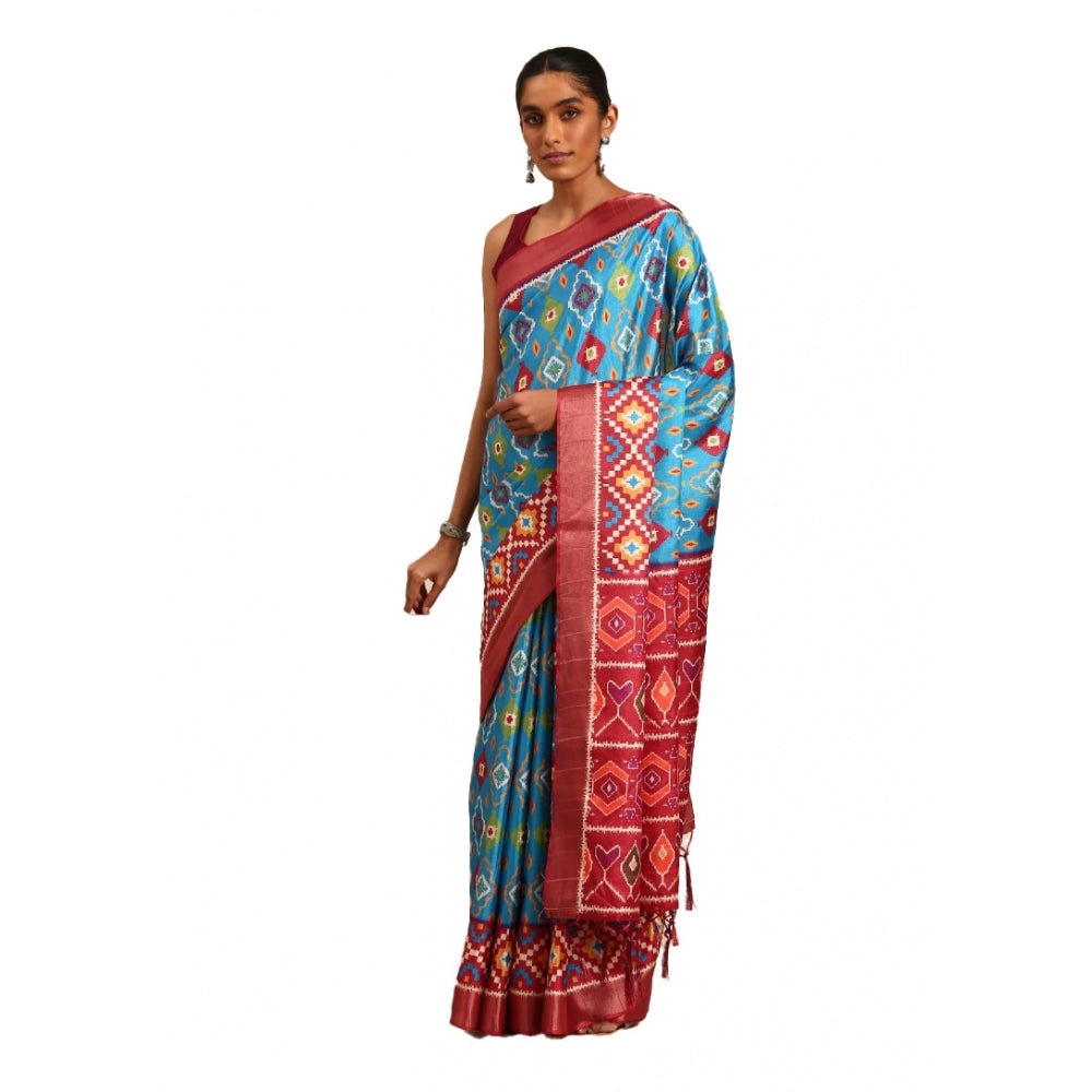 Glamorous Cotton Printed Saree With Blouse Piece