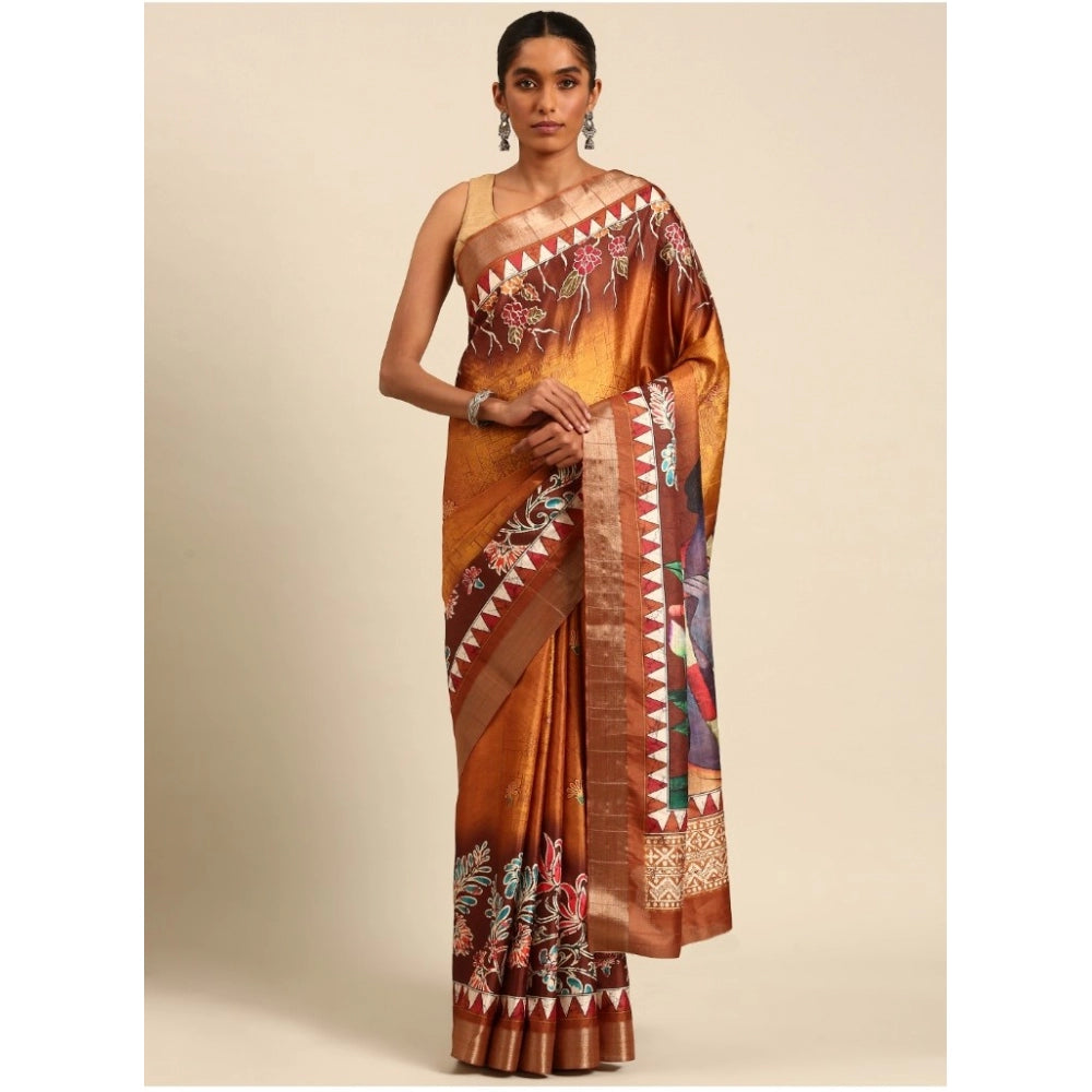 Modish Cotton Printed Saree With Blouse Piece