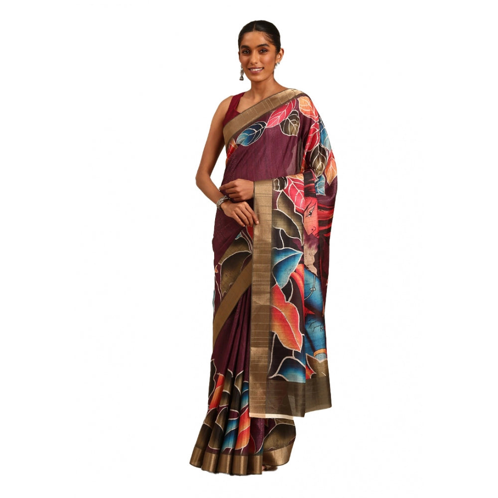 Snazzy Cotton Printed Saree With Blouse Piece