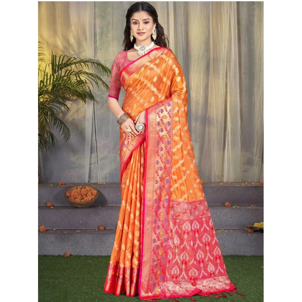 Partywear Silk Woven Design Saree With Blouse Piece