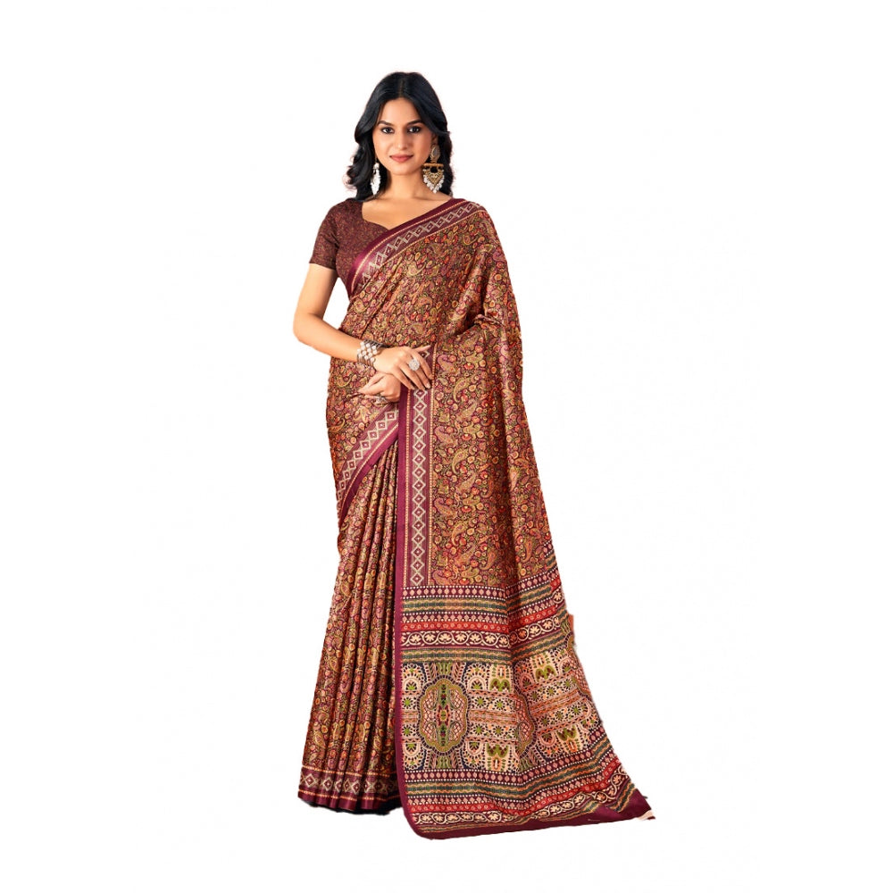 Modish Polyester Printed Saree With Blouse Piece