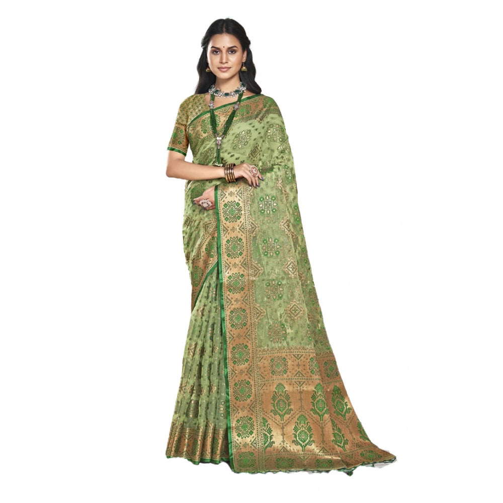 Feminine Organza Woven Design Saree With Blouse Piece