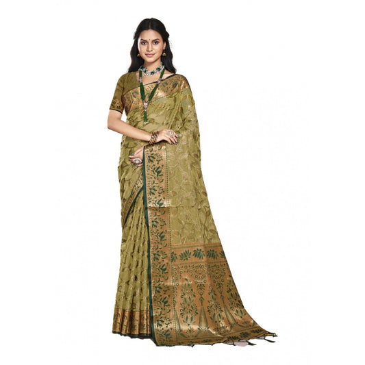 Urbane Organza Woven Design Saree With Blouse Piece