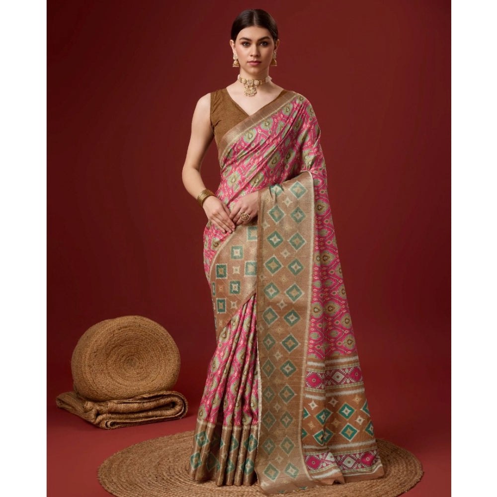 Retro Cotton Printed Saree With Blouse Piece