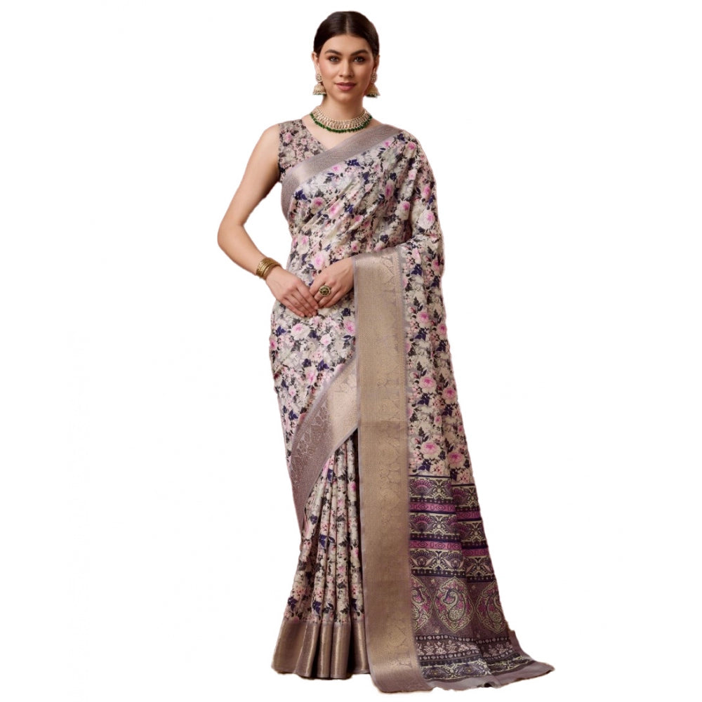 Jaunty Cotton Printed Saree With Blouse Piece