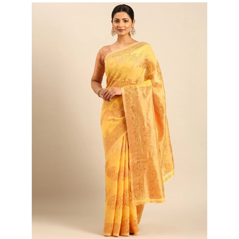 Exquisite Cotton Woven Design Saree With Blouse Piece