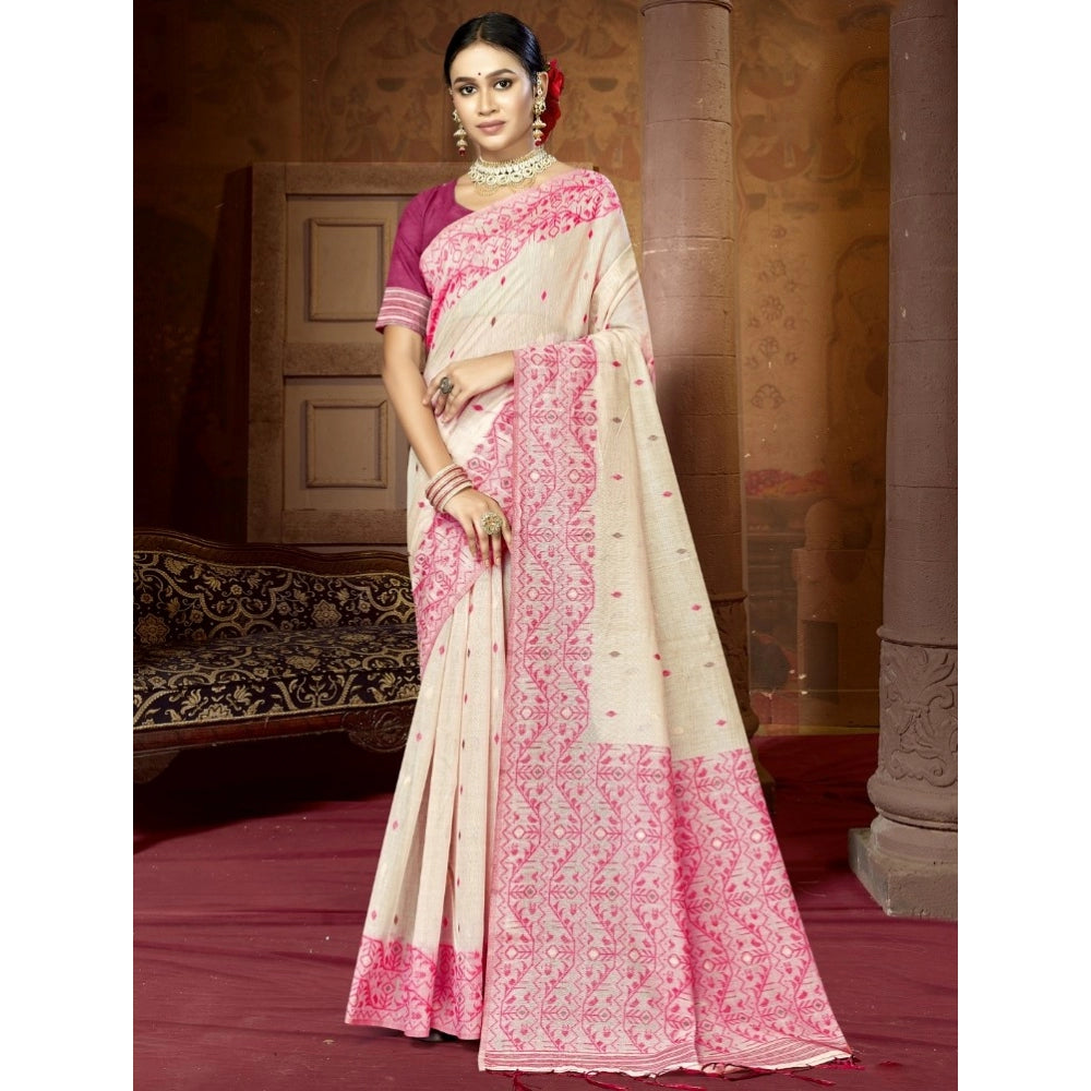 Retro Cotton Woven Design Saree With Blouse Piece