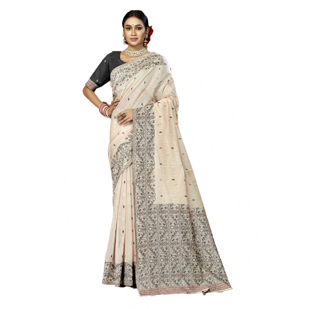 Retro Cotton Woven Design Saree With Blouse Piece