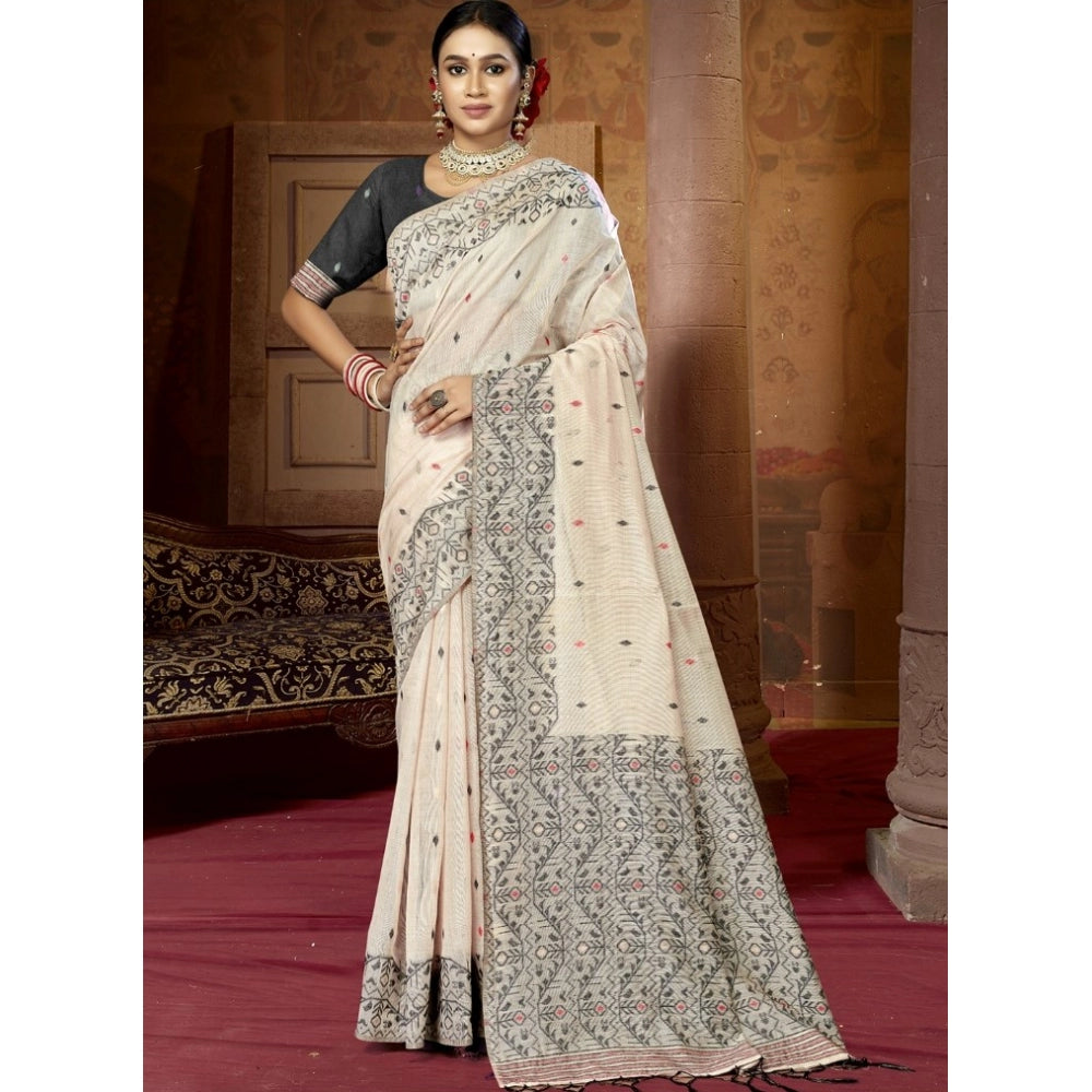 Retro Cotton Woven Design Saree With Blouse Piece