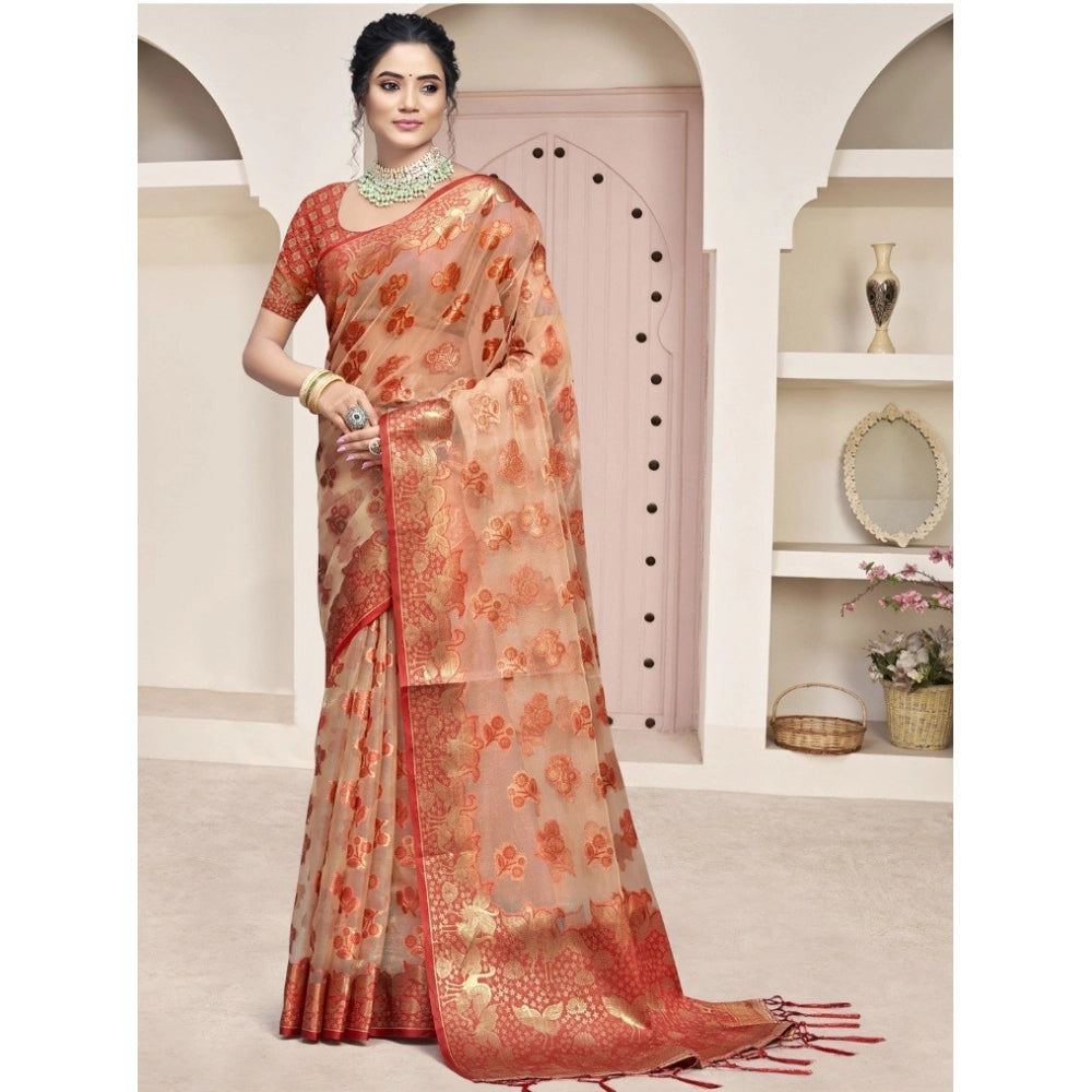 Urbane Organza Woven Design Saree With Blouse Piece