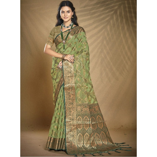 Feminine Organza Woven Design Saree With Blouse Piece