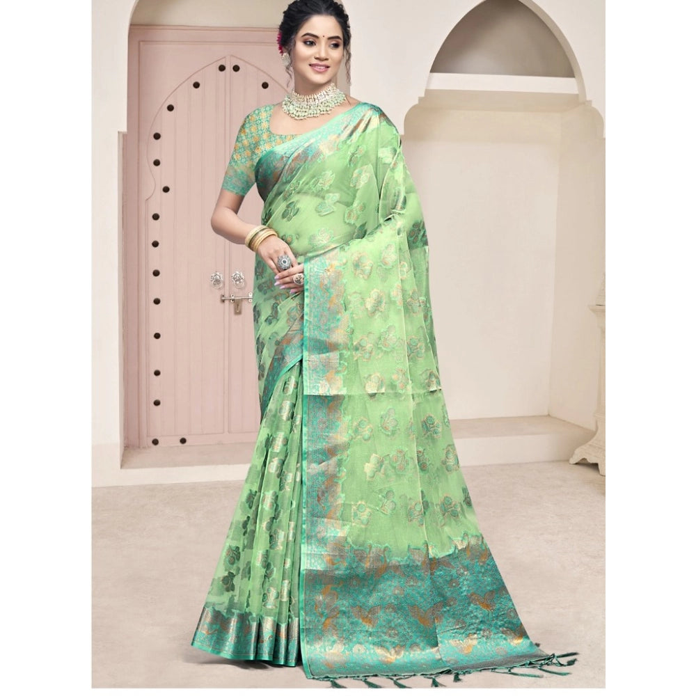 Feminine Organza Woven Design Saree With Blouse Piece