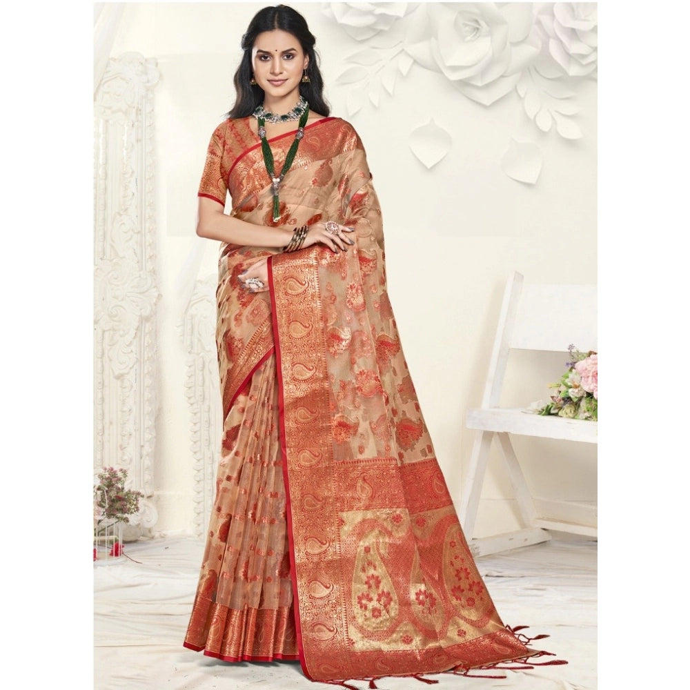 Feminine Organza Woven Design Saree With Blouse Piece