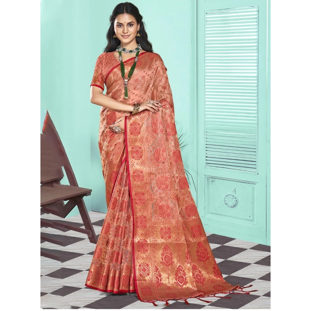 Urbane Organza Woven Design Saree With Blouse Piece