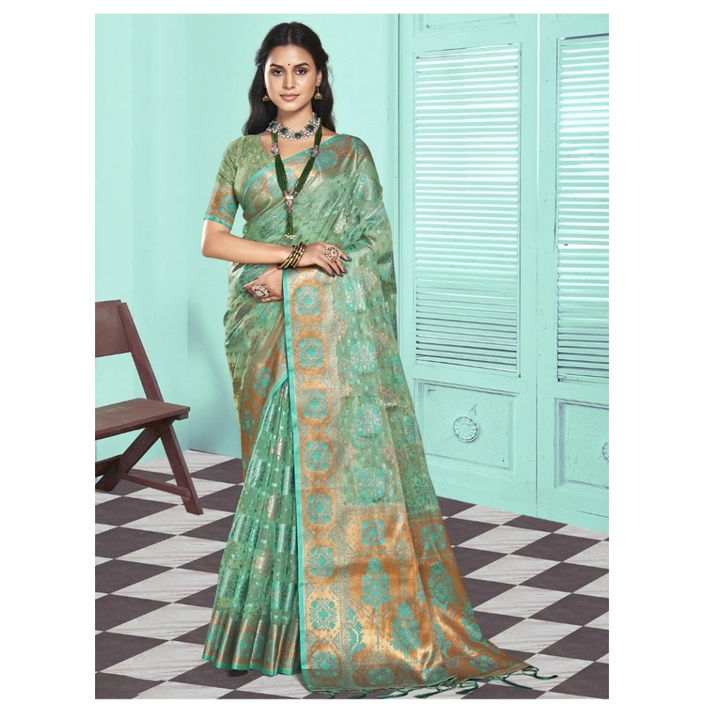 Feminine Organza Woven Design Saree With Blouse Piece