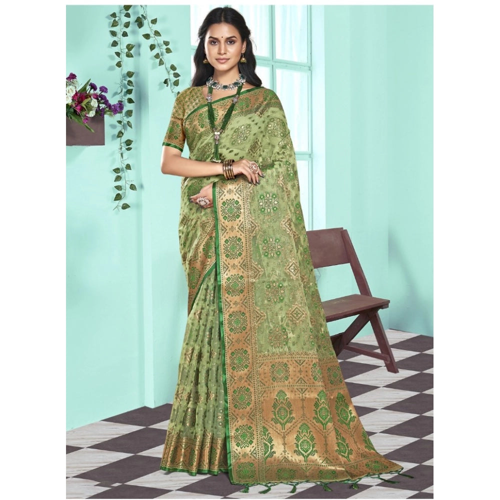 Feminine Organza Woven Design Saree With Blouse Piece