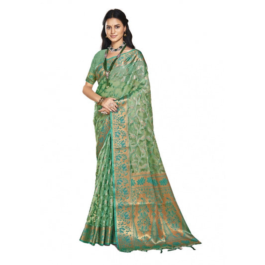 Feminine Organza Woven Design Saree With Blouse Piece