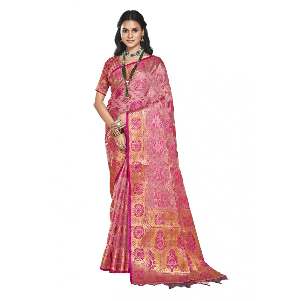 Urbane Organza Woven Design Saree With Blouse Piece