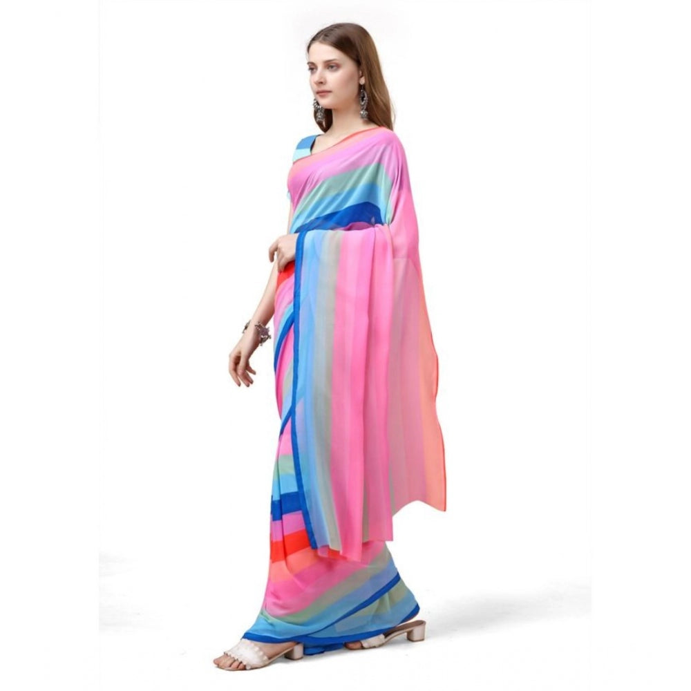 Twinkling Georgette Striped Saree With Blouse Piece