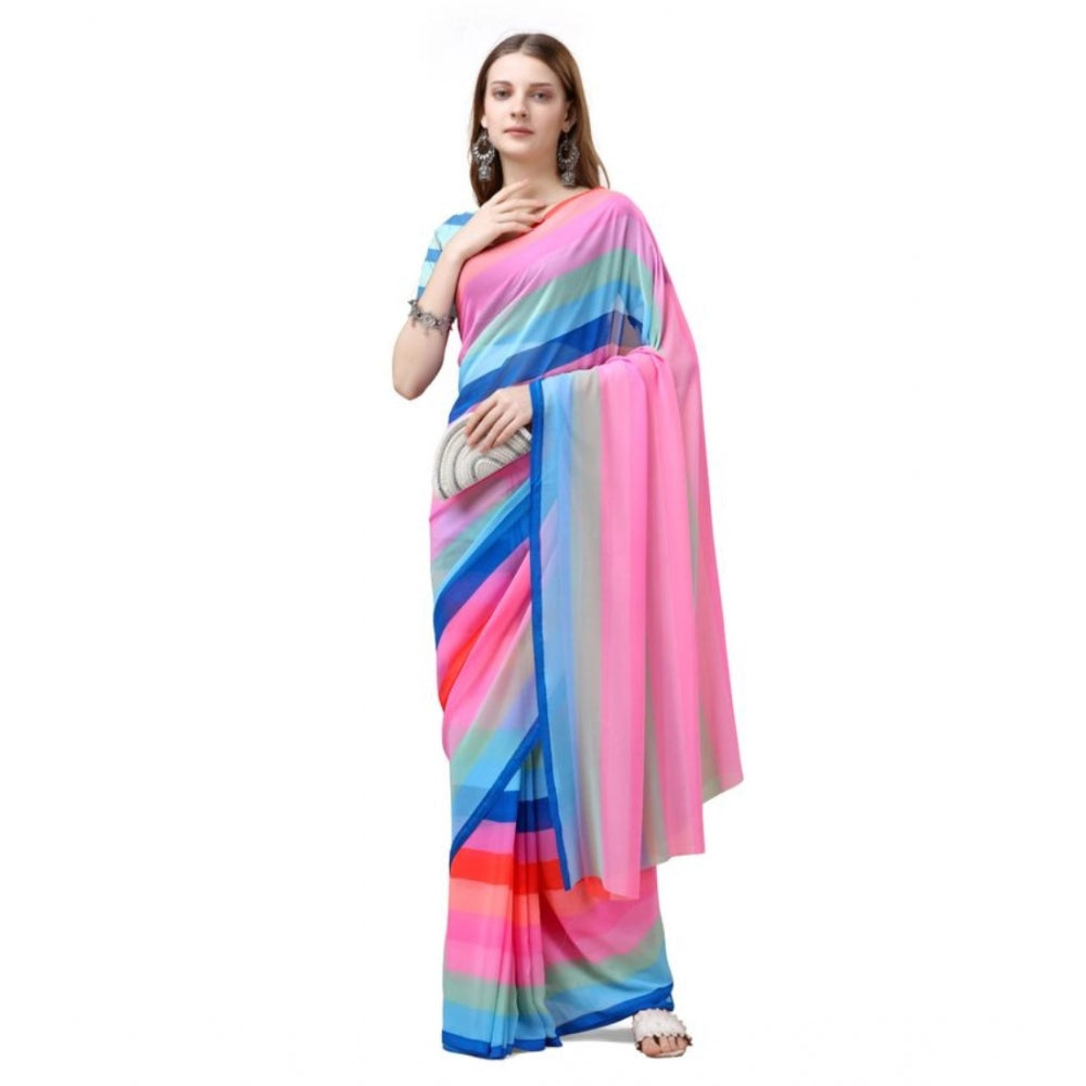 Twinkling Georgette Striped Saree With Blouse Piece