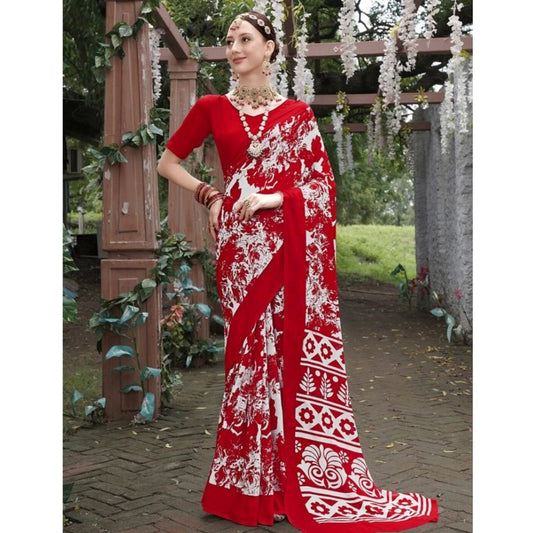 Twinkling Georgette Printed Saree With Blouse Piece