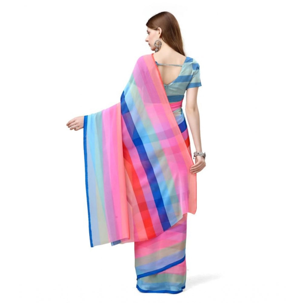 Twinkling Georgette Striped Saree With Blouse Piece