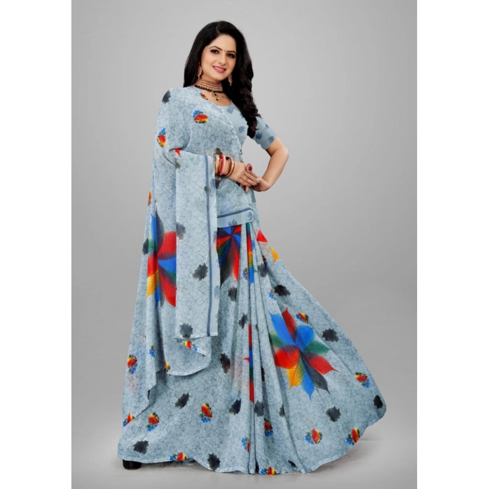 Twinkling Georgette Printed Saree With Blouse Piece