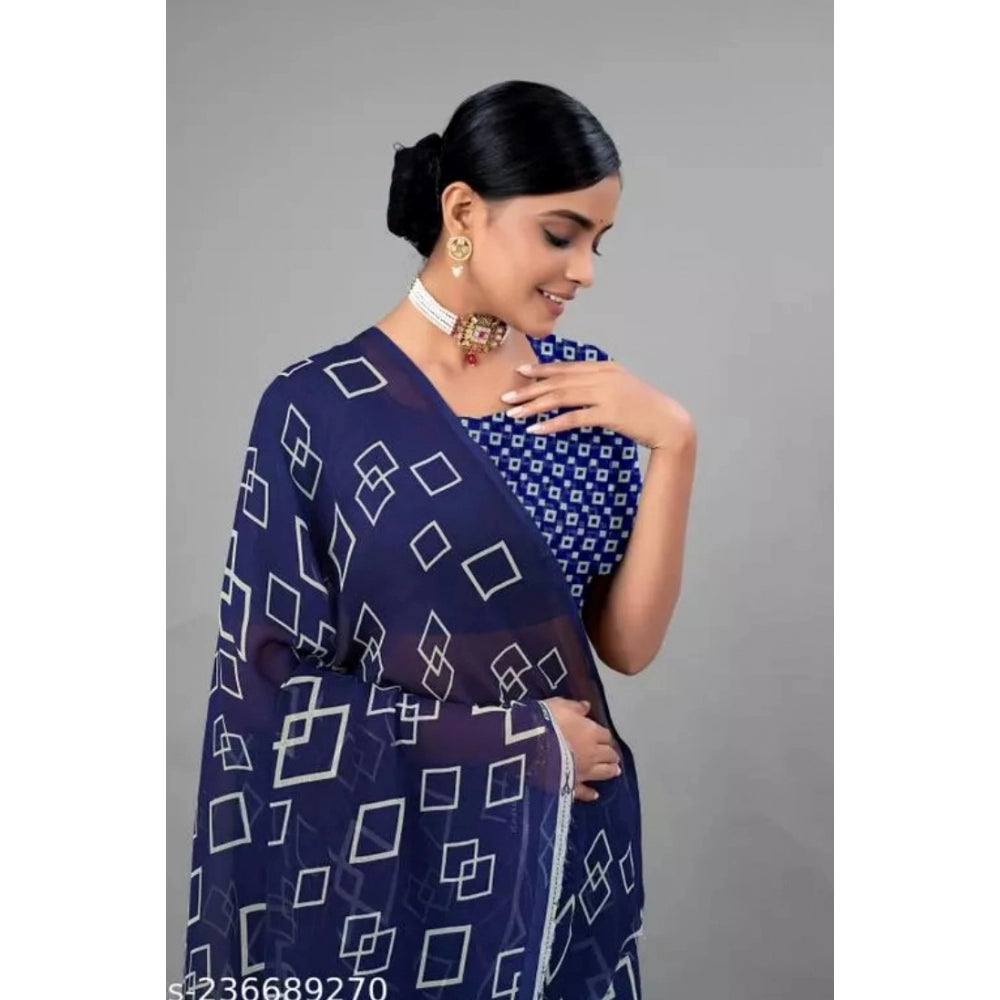 Classic Georgette Printed Saree With Blouse Piece