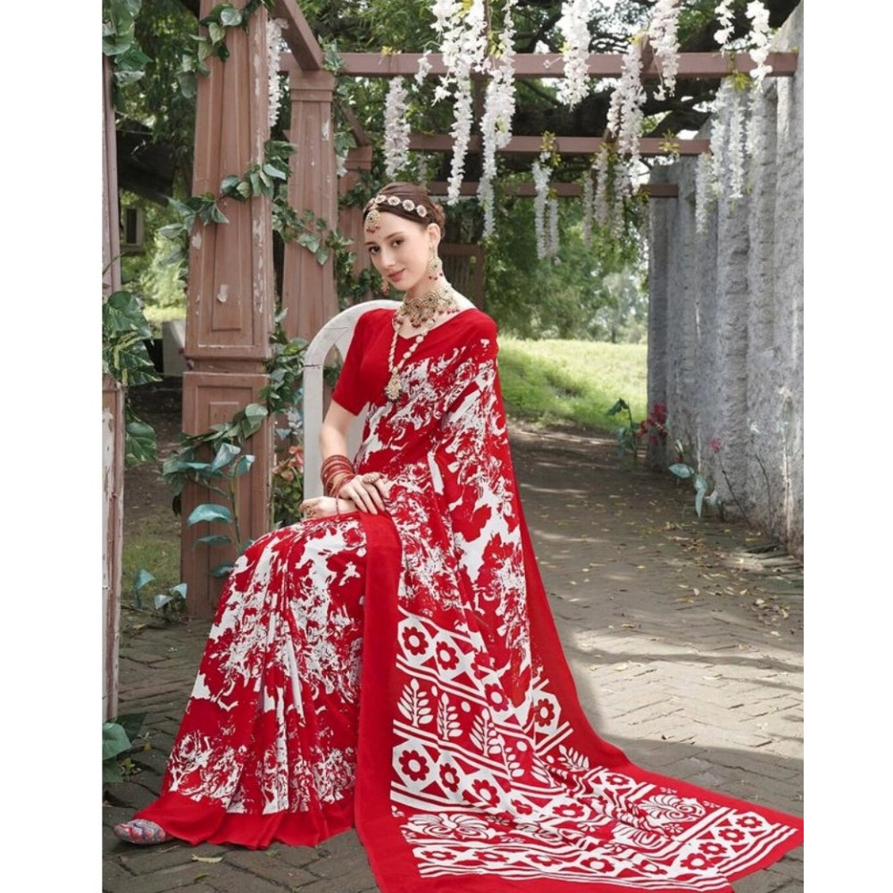 Twinkling Georgette Printed Saree With Blouse Piece