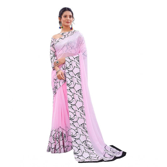 Delicate Sattin Patta Printed Saree With Blouse Piece