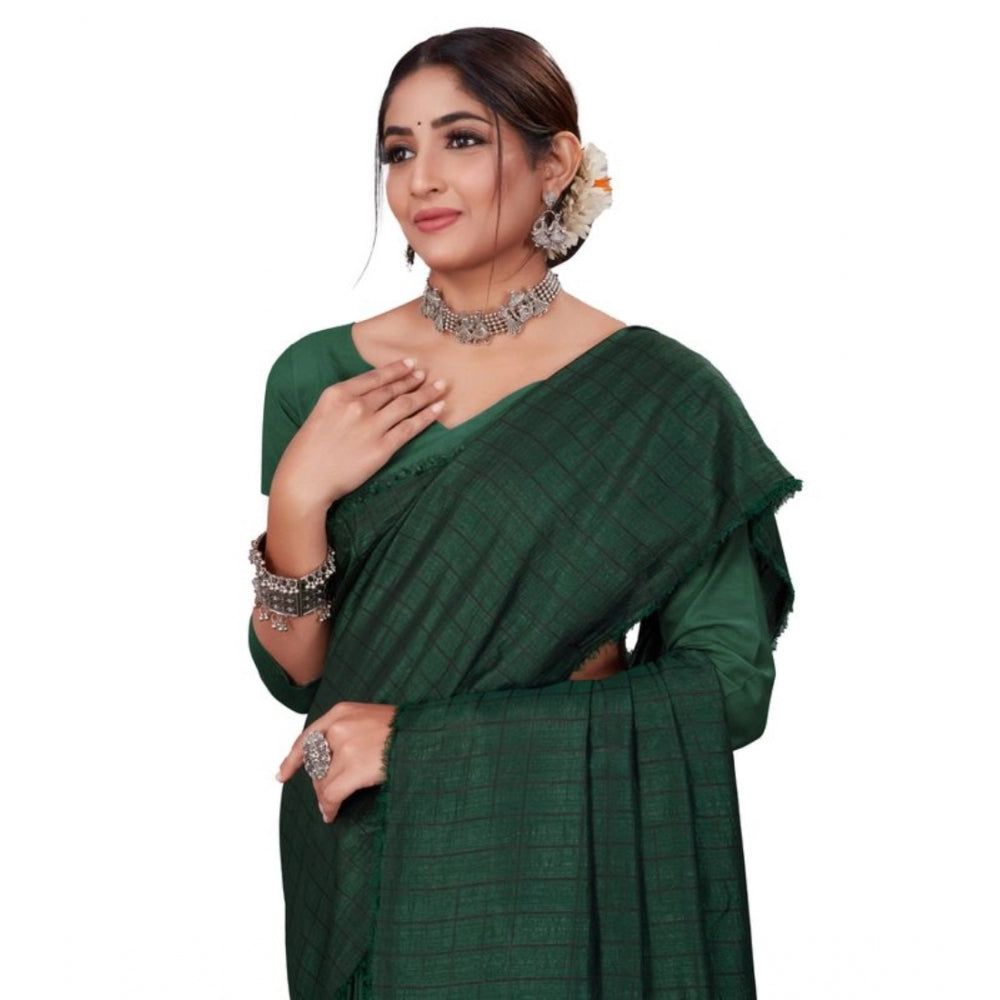 Classic Vichitra Checked Saree With Blouse Piece