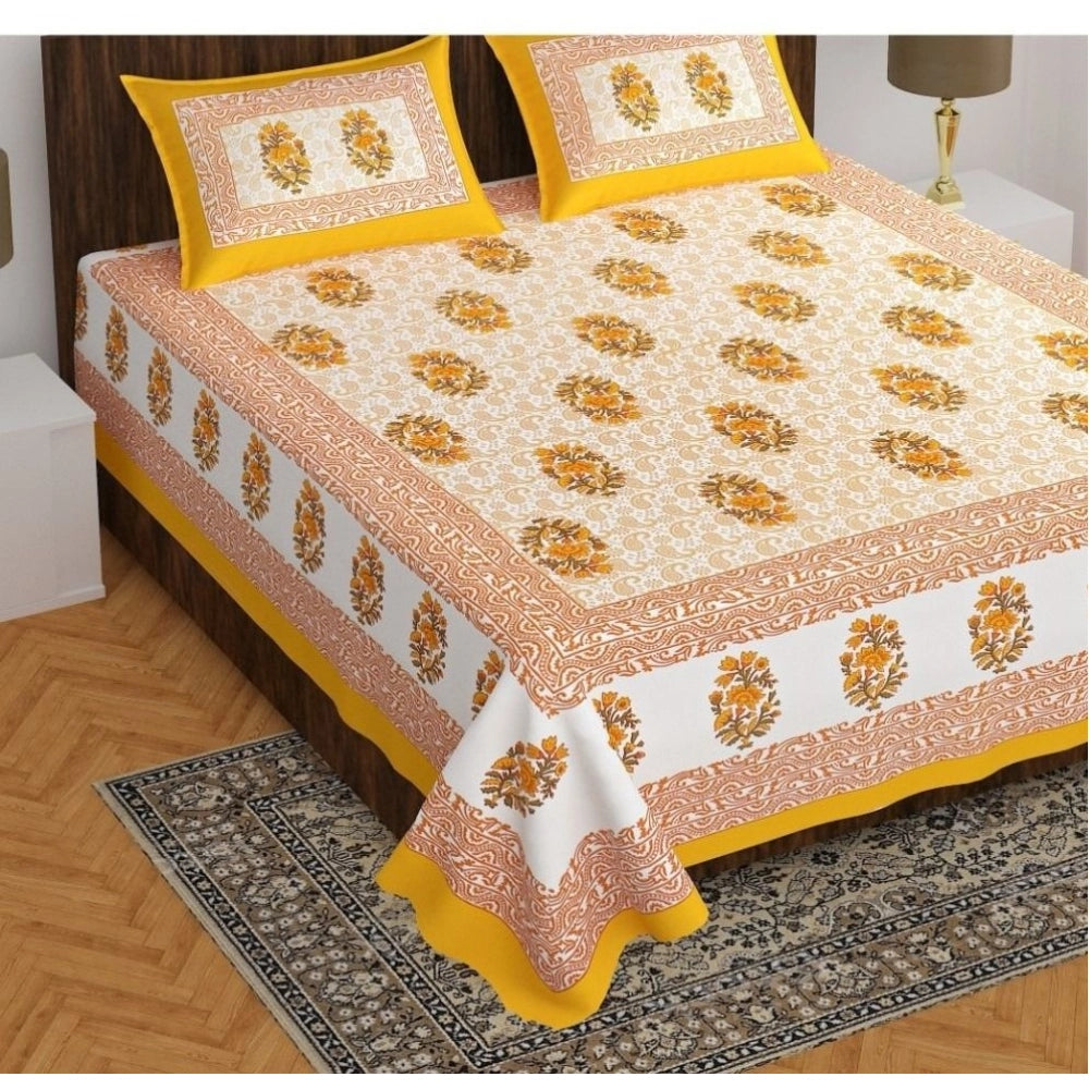 Sensational Cotton Printed Queen Size Bedsheet With 2 Pillow Covers