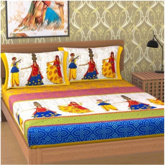 Sensational Cotton Printed Queen Size Bedsheet With 2 Pillow Covers