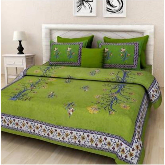 Alluring Cotton Printed Queen Size Bedsheet With 2 Pillow Covers