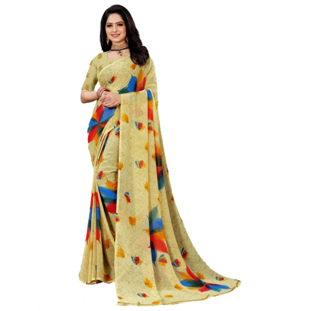 Twinkling Georgette Printed Saree With Blouse Piece