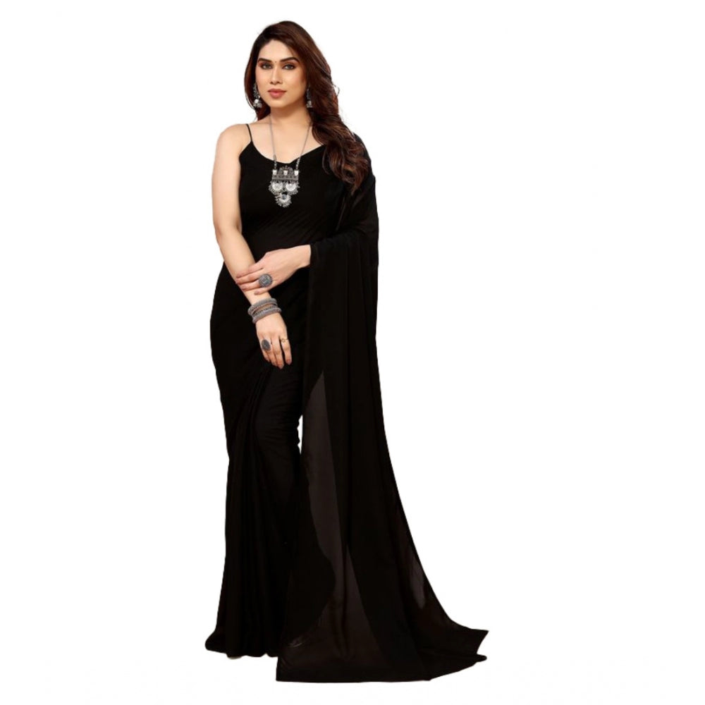 Classic Georgette Solid Saree With Blouse Piece