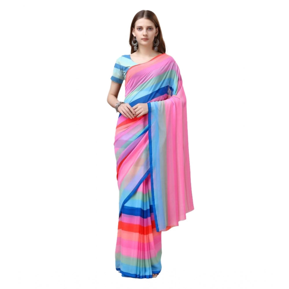 Twinkling Georgette Striped Saree With Blouse Piece