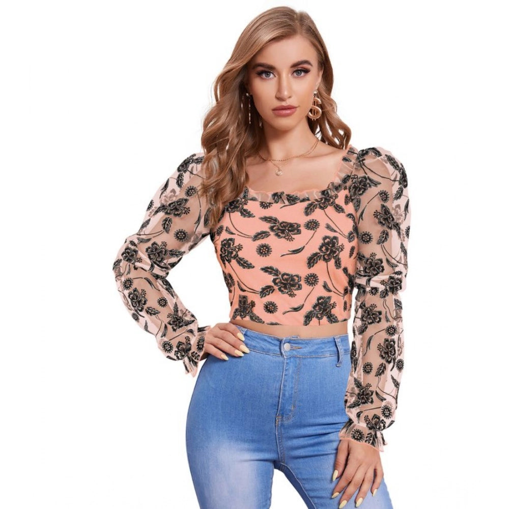 Jaunty Women's Polyester Solid Full Sleeves Square Collar Top