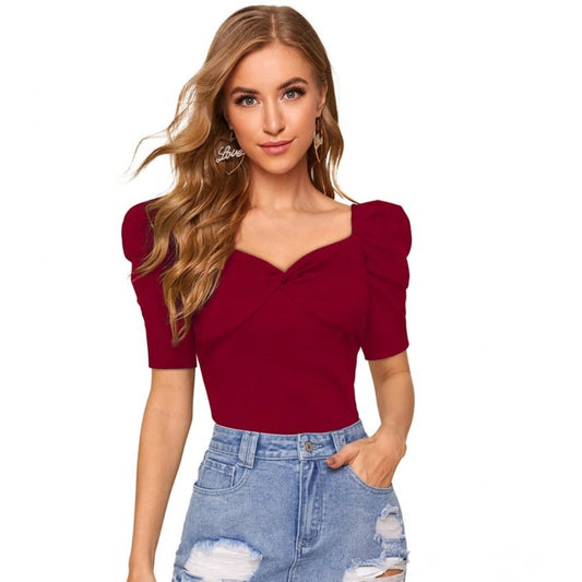 Glamorous Women's Polyester Solid Puff Short Sleeves Sweetheart Neck Top