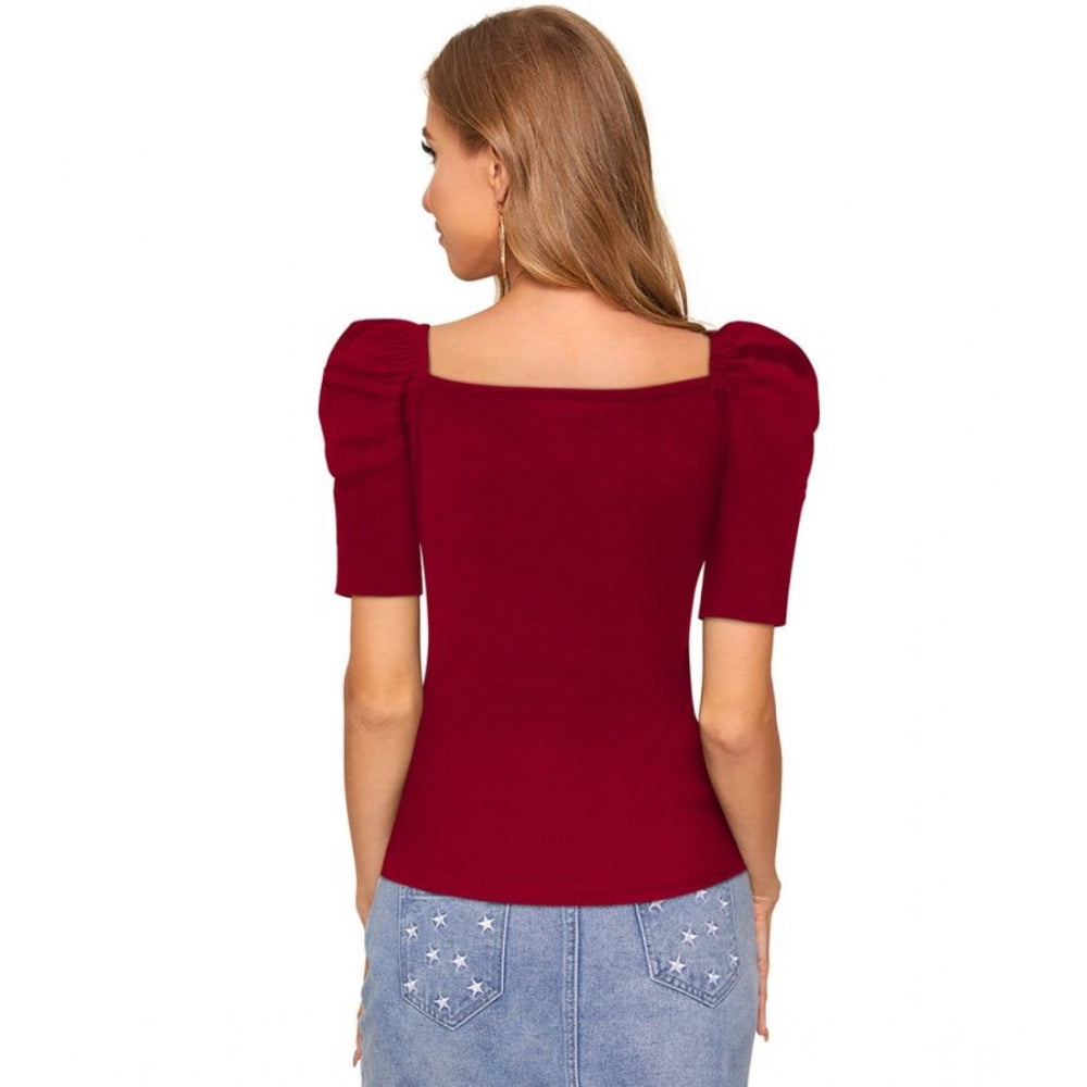 Glamorous Women's Polyester Solid Puff Short Sleeves Sweetheart Neck Top